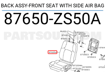 Nissan 87650ZS50A BACK ASSY-FRONT SEAT WITH SIDE AIR BAG