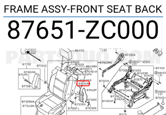 Nissan 87651ZC000 FRAME ASSY-FRONT SEAT BACK