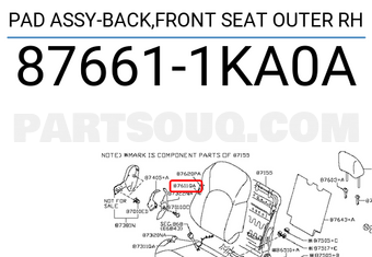 Nissan 876611KA0A PAD ASSY-BACK,FRONT SEAT OUTER RH