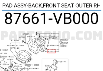 Nissan 87661VB000 PAD ASSY-BACK,FRONT SEAT OUTER RH