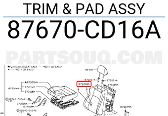 Nissan 87670CD16A TRIM & PAD ASSY