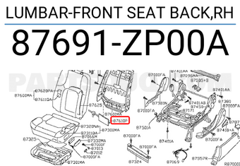 Nissan 87691ZP00A LUMBAR-FRONT SEAT BACK,RH
