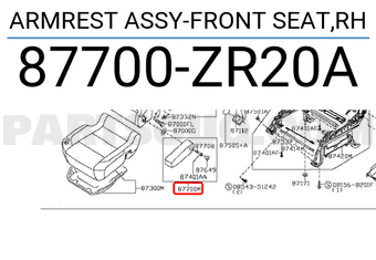 Nissan 87700ZR20A ARMREST ASSY-FRONT SEAT,RH