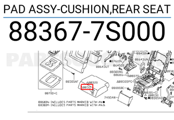 Nissan 883677S000 PAD ASSY-CUSHION,REAR SEAT