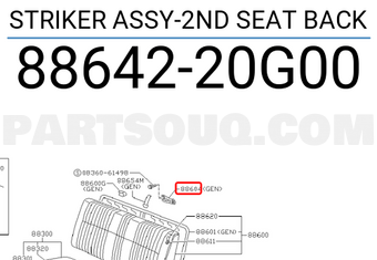 Nissan 8864220G00 STRIKER ASSY-2ND SEAT BACK
