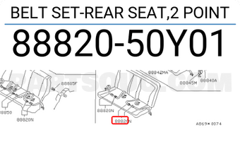 Nissan 8882050Y01 BELT SET-REAR SEAT,2 POINT