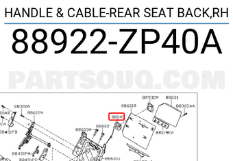 Nissan 88922ZP40A HANDLE & CABLE-REAR SEAT BACK,RH