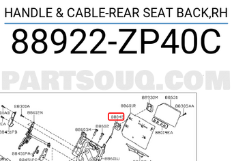 Nissan 88922ZP40C HANDLE & CABLE-REAR SEAT BACK,RH