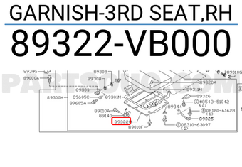 Nissan 89322VB000 GARNISH-3RD SEAT,RH
