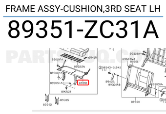 Nissan 89351ZC31A FRAME ASSY-CUSHION,3RD SEAT LH