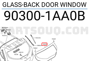 Nissan 903001AA0B GLASS-BACK DOOR WINDOW