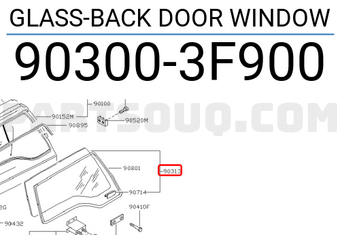 Nissan 903003F900 GLASS-BACK DOOR WINDOW
