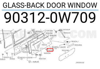 Nissan 903120W709 GLASS-BACK DOOR WINDOW
