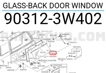 Nissan 903123W402 GLASS-BACK DOOR WINDOW