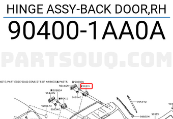 Nissan 904001AA0A HINGE ASSY-BACK DOOR,RH