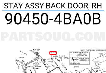 Nissan 904504BA0B STAY ASSY BACK DOOR, RH