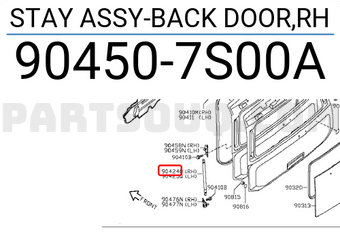 Nissan 904507S00A STAY ASSY-BACK DOOR,RH