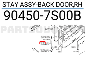 Nissan 904507S00B STAY ASSY-BACK DOOR,RH