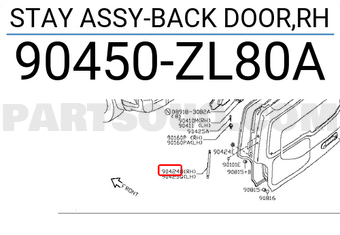 Nissan 90450ZL80A STAY ASSY-BACK DOOR,RH