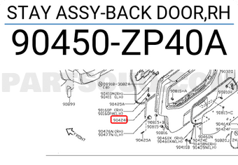 Nissan 90450ZP40A STAY ASSY-BACK DOOR,RH