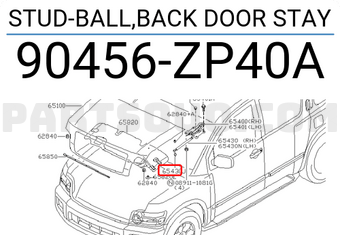Nissan 90456ZP40A STUD-BALL,BACK DOOR STAY
