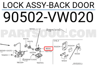 Nissan 90502VW020 LOCK ASSY-BACK DOOR