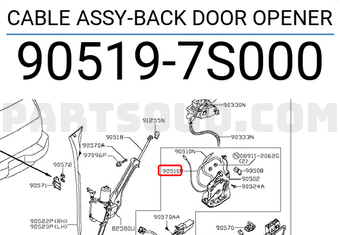 Nissan 905197S000 CABLE ASSY-BACK DOOR OPENER