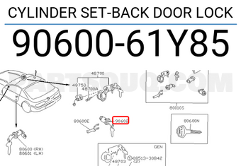 Nissan 9060061Y85 CYLINDER SET-BACK DOOR LOCK