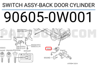 Nissan 906050W001 SWITCH ASSY-BACK DOOR CYLINDER
