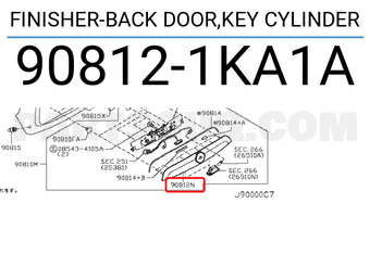 Nissan 908121KA1A FINISHER-BACK DOOR,KEY CYLINDER