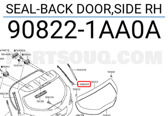 Nissan 908221AA0A SEAL-BACK DOOR,SIDE RH