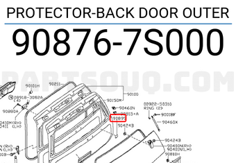 Nissan 908767S000 PROTECTOR-BACK DOOR OUTER
