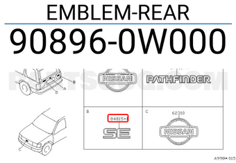 Nissan 908960W000 EMBLEM-REAR