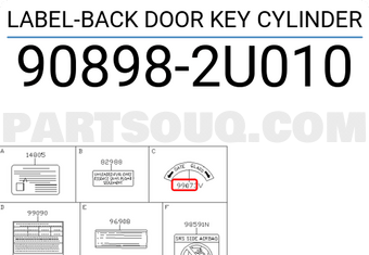 Nissan 908982U010 LABEL-BACK DOOR KEY CYLINDER