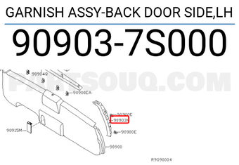 Nissan 909037S000 GARNISH ASSY-BACK DOOR SIDE,LH