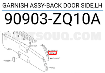 Nissan 90903ZQ10A GARNISH ASSY-BACK DOOR SIDE,LH