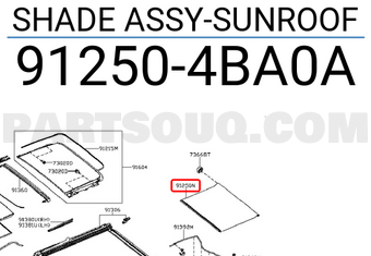 Nissan 912504BA0A SHADE ASSY-SUNROOF