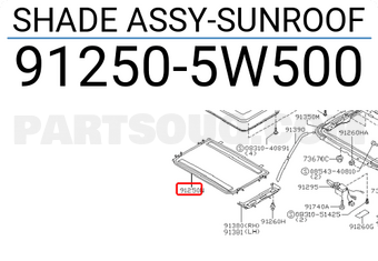 Nissan 912505W500 SHADE ASSY-SUNROOF