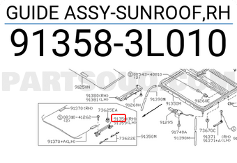 Nissan 913583L010 GUIDE ASSY-SUNROOF,RH