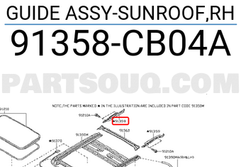 Nissan 91358CB04A GUIDE ASSY-SUNROOF,RH