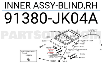 Nissan 91380JK04A INNER ASSY-BLIND,RH