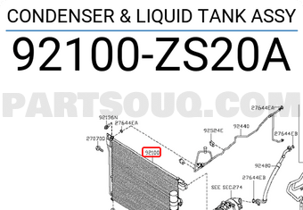 Nissan 92100ZS20A CONDENSER & LIQUID TANK ASSY