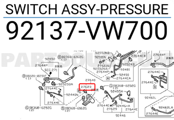 Nissan 92137VW700 SWITCH ASSY-PRESSURE
