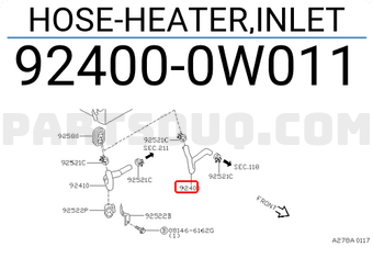 Nissan 924000W011 HOSE-HEATER,INLET