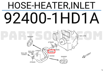 Nissan 924001HD1A HOSE-HEATER,INLET