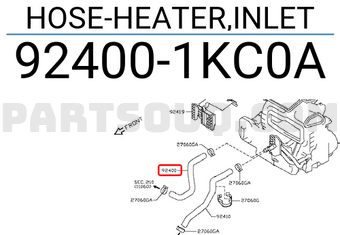 Nissan 924001KC0A HOSE-HEATER,INLET