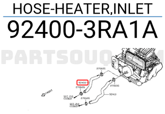 Nissan 924003RA1A HOSE-HEATER,INLET