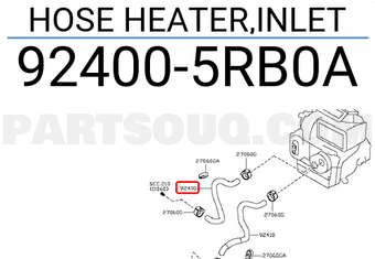 Nissan 924005RB0A HOSE HEATER,INLET