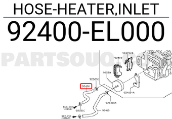Nissan 92400EL000 HOSE-HEATER,INLET