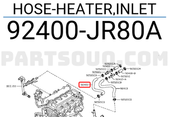 Nissan 92400JR80A HOSE-HEATER,INLET